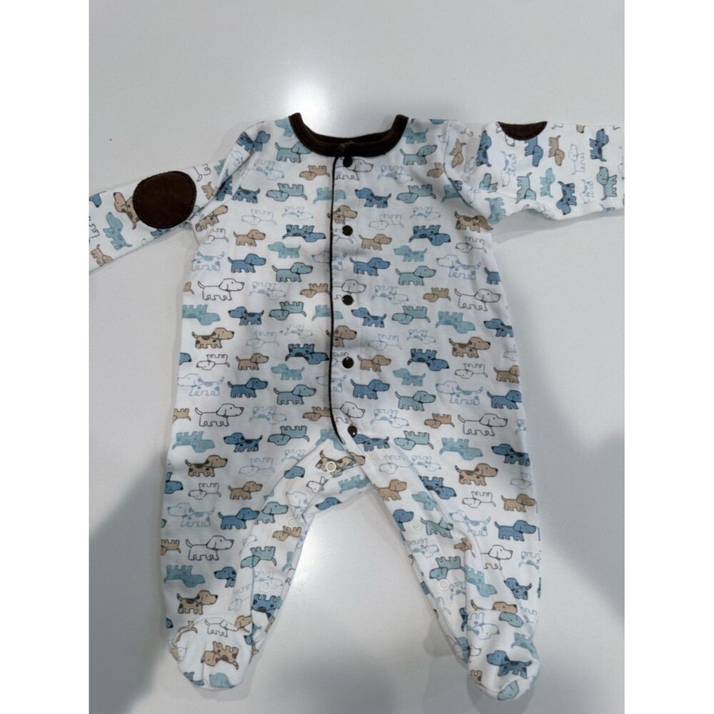 Little Me Blue Tan Brown Elephant Print One-Piece